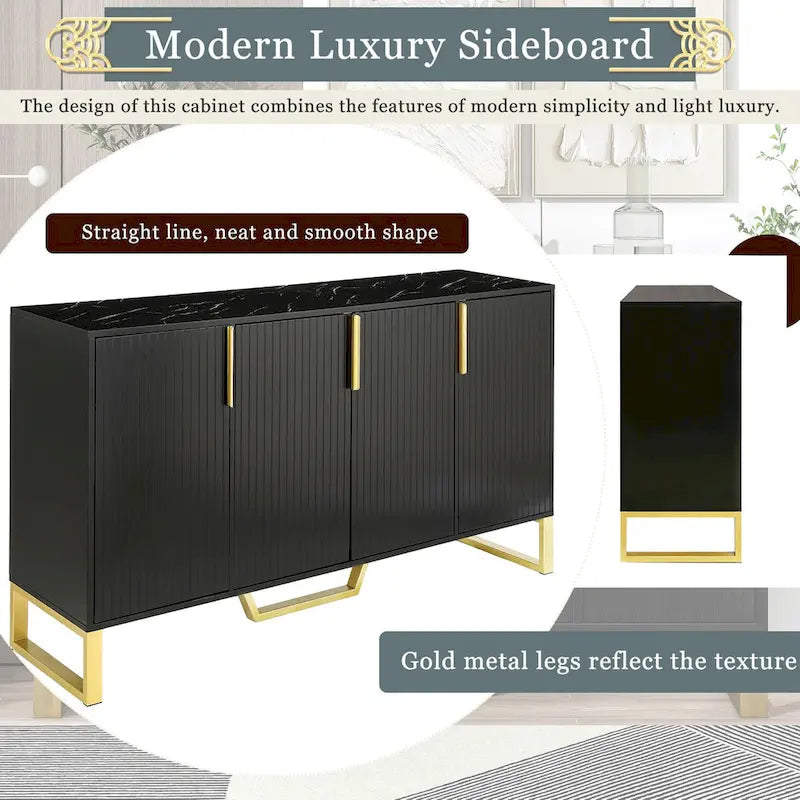 Credenza moderna con quattro ante, maniglie e gambe in metallo e scaffali regolabili per la cucina