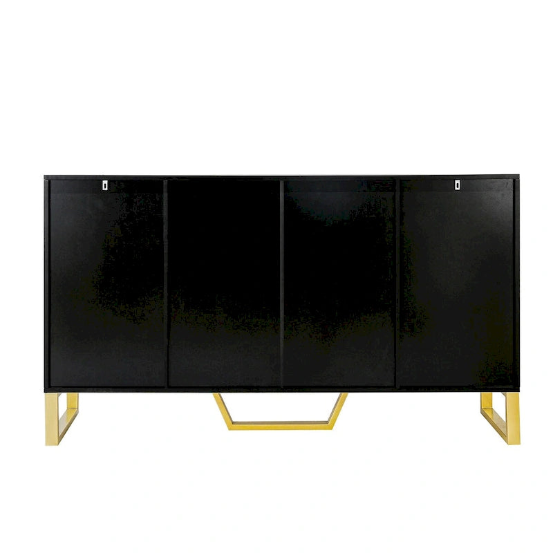 Credenza moderna con quattro ante, maniglie e gambe in metallo e scaffali regolabili per la cucina