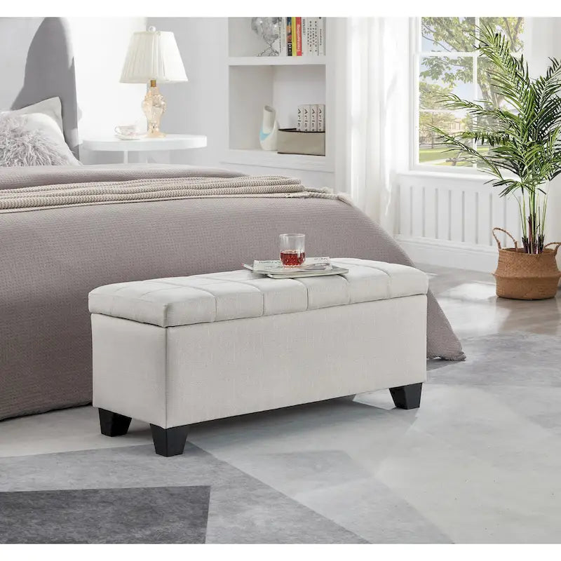 Panca contenitore rettangolare imbottita, Panca da camera da letto fondo letto