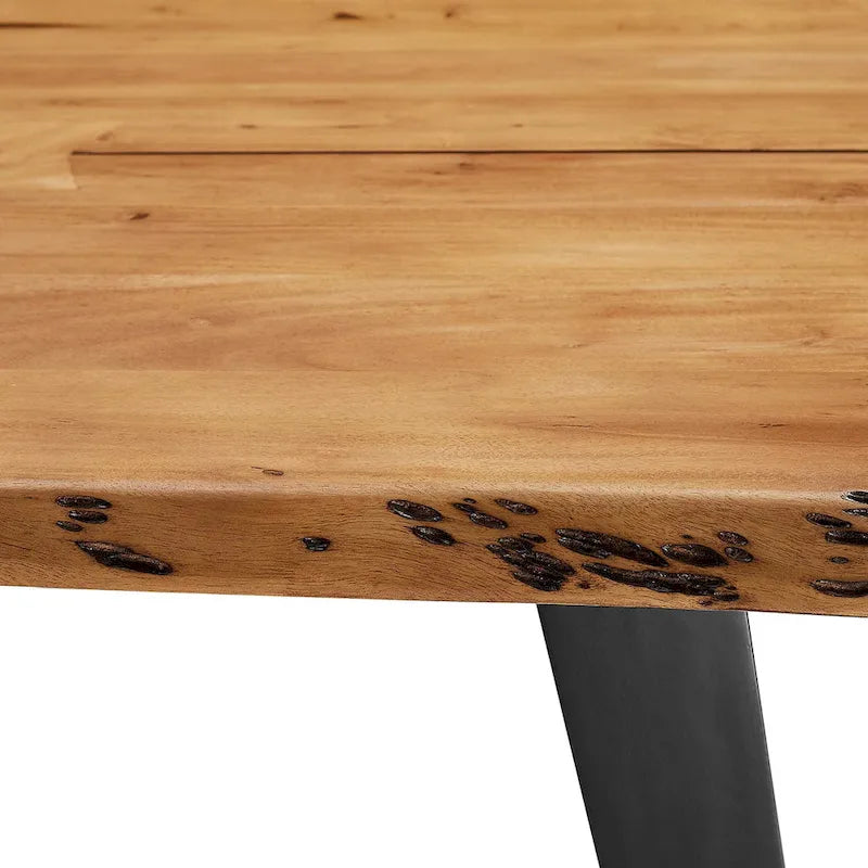 60 Tavolo da Pranzo in Legno di Acacia Bordo Naturale - Nero Naturale