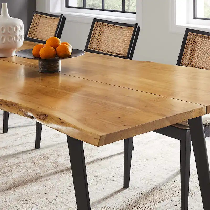 60 Tavolo da Pranzo in Legno di Acacia Bordo Naturale - Nero Naturale