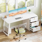 Scrivania bianca per computer con cassetti, tavolo da studio moderno da 140 cm per ufficio a casa