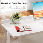 Scrivania bianca per computer con cassetti, tavolo da studio moderno da 140 cm per ufficio a casa