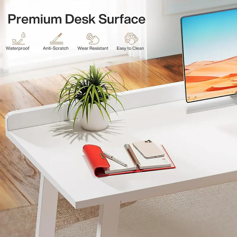 Scrivania bianca per computer con cassetti, tavolo da studio moderno da 140 cm per ufficio a casa