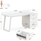 Scrivania bianca per computer con cassetti, tavolo da studio moderno da 140 cm per ufficio a casa