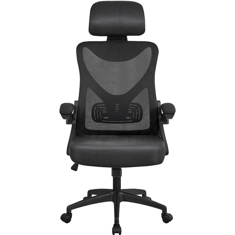 Sedia da ufficio in rete con schienale alto, braccioli ribaltabili e design ergonomico