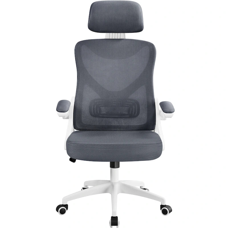 Sedia da ufficio in rete con schienale alto, braccioli ribaltabili e design ergonomico