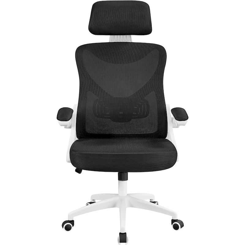 Sedia da ufficio in rete con schienale alto, braccioli ribaltabili e design ergonomico