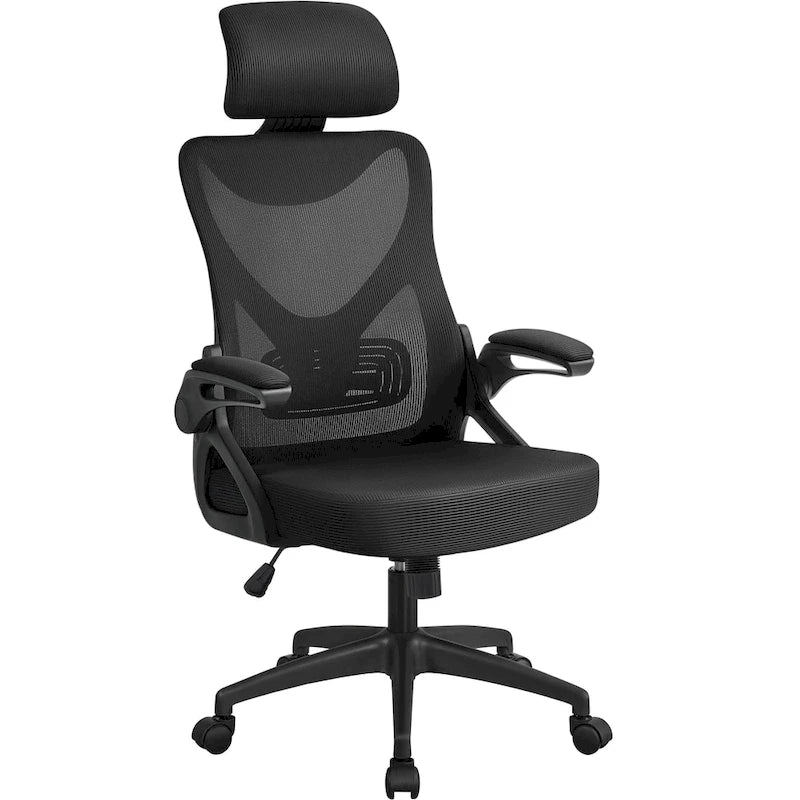 Sedia da ufficio in rete con schienale alto, braccioli ribaltabili e design ergonomico