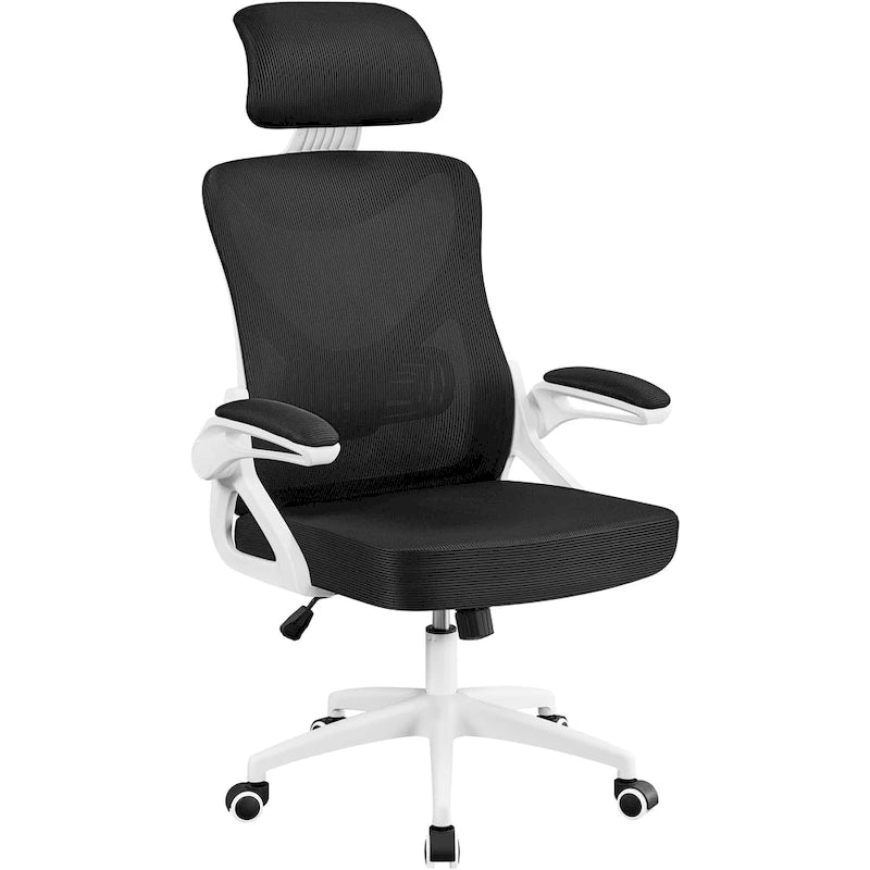 Sedia da ufficio in rete con schienale alto, braccioli ribaltabili e design ergonomico