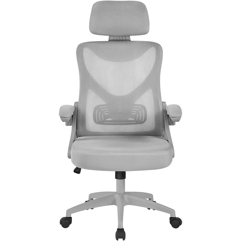 Sedia da ufficio in rete con schienale alto, braccioli ribaltabili e design ergonomico