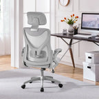 Sedia da ufficio in rete con schienale alto, braccioli ribaltabili e design ergonomico