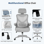 Sedia da ufficio in rete con schienale alto, braccioli ribaltabili e design ergonomico