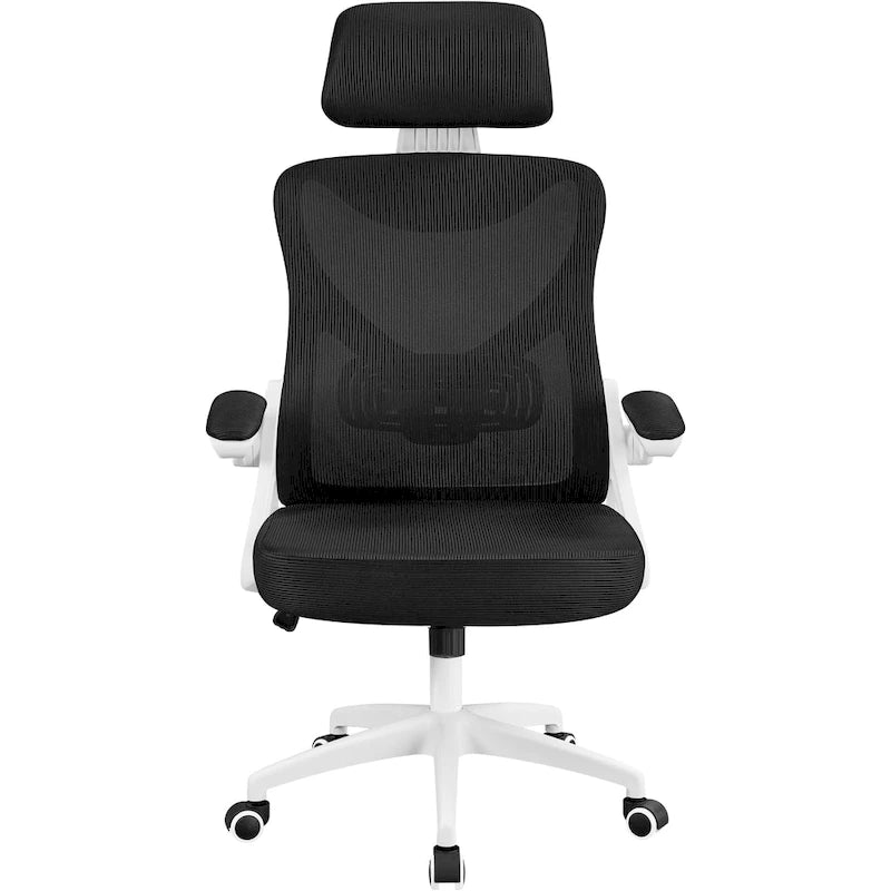 Sedia da ufficio in rete con schienale alto, braccioli ribaltabili e design ergonomico