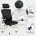 Sedia da ufficio in rete con schienale alto, braccioli ribaltabili e design ergonomico