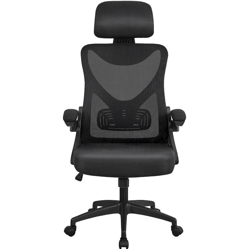 Sedia da ufficio in rete con schienale alto, braccioli ribaltabili e design ergonomico