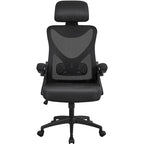 Sedia da ufficio in rete con schienale alto, braccioli ribaltabili e design ergonomico