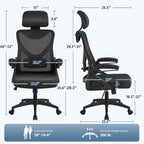 Sedia da ufficio in rete con schienale alto, braccioli ribaltabili e design ergonomico