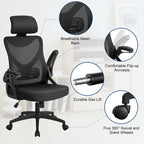 Sedia da ufficio in rete con schienale alto, braccioli ribaltabili e design ergonomico