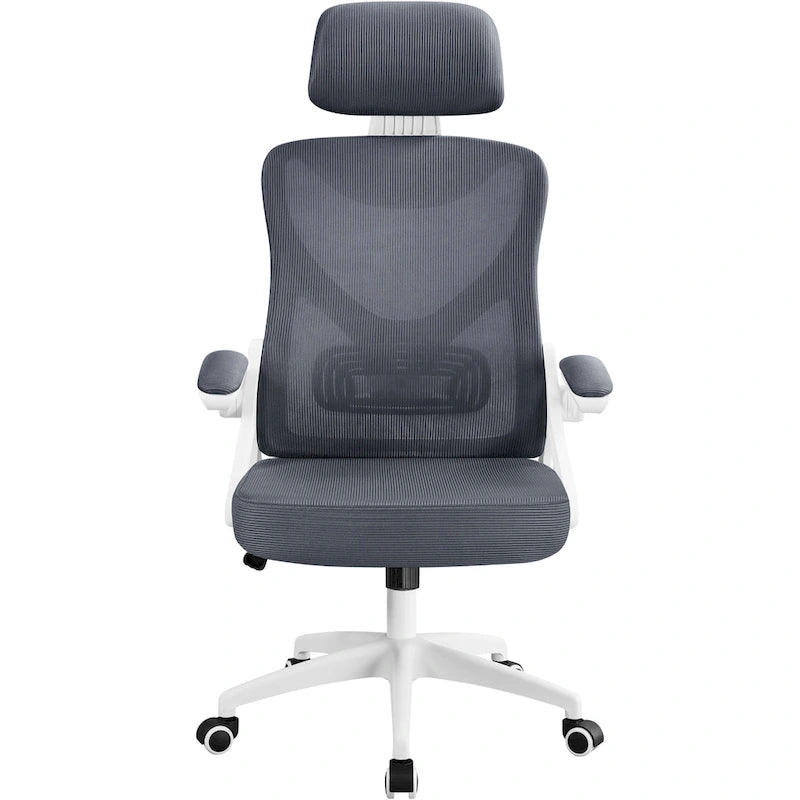 Sedia da ufficio in rete con schienale alto, braccioli ribaltabili e design ergonomico