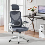 Sedia da ufficio in rete con schienale alto, braccioli ribaltabili e design ergonomico