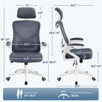 Sedia da ufficio in rete con schienale alto, braccioli ribaltabili e design ergonomico