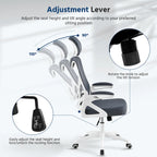 Sedia da ufficio in rete con schienale alto, braccioli ribaltabili e design ergonomico
