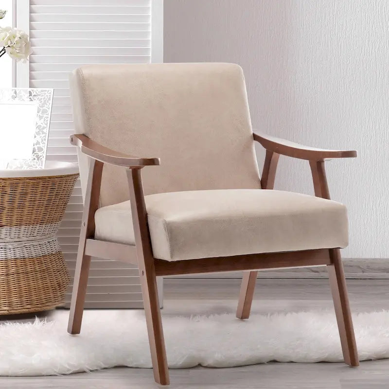 Sedia Mid-Century Modern, Sedia da Soggiorno con Struttura in Legno Massello
