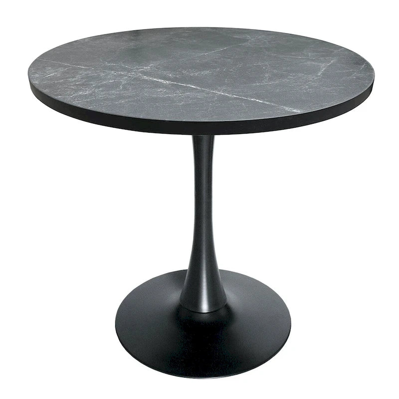 Tavolo da pranzo rotondo Bristol 36 per 4 persone con piano in MDF ed elegante base in ferro nero per cucina e sala da pranzo
