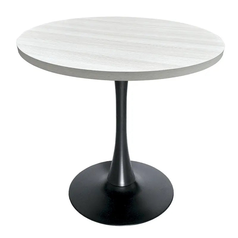 Tavolo da pranzo rotondo Bristol 36 per 4 persone con piano in MDF ed elegante base in ferro nero per cucina e sala da pranzo