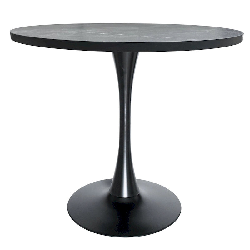 Tavolo da pranzo rotondo Bristol 36 per 4 persone con piano in MDF ed elegante base in ferro nero per cucina e sala da pranzo