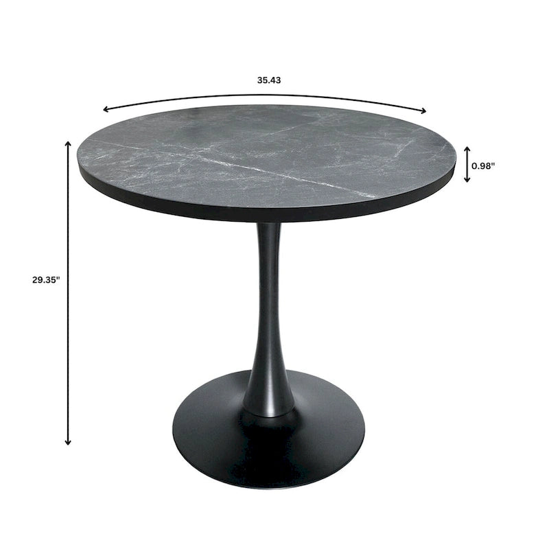 Tavolo da pranzo rotondo Bristol 36 per 4 persone con piano in MDF ed elegante base in ferro nero per cucina e sala da pranzo
