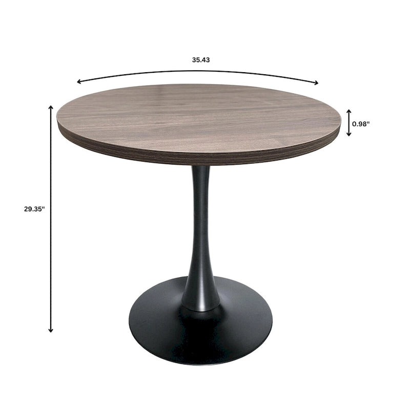 Tavolo da pranzo rotondo Bristol 36 per 4 persone con piano in MDF ed elegante base in ferro nero per cucina e sala da pranzo
