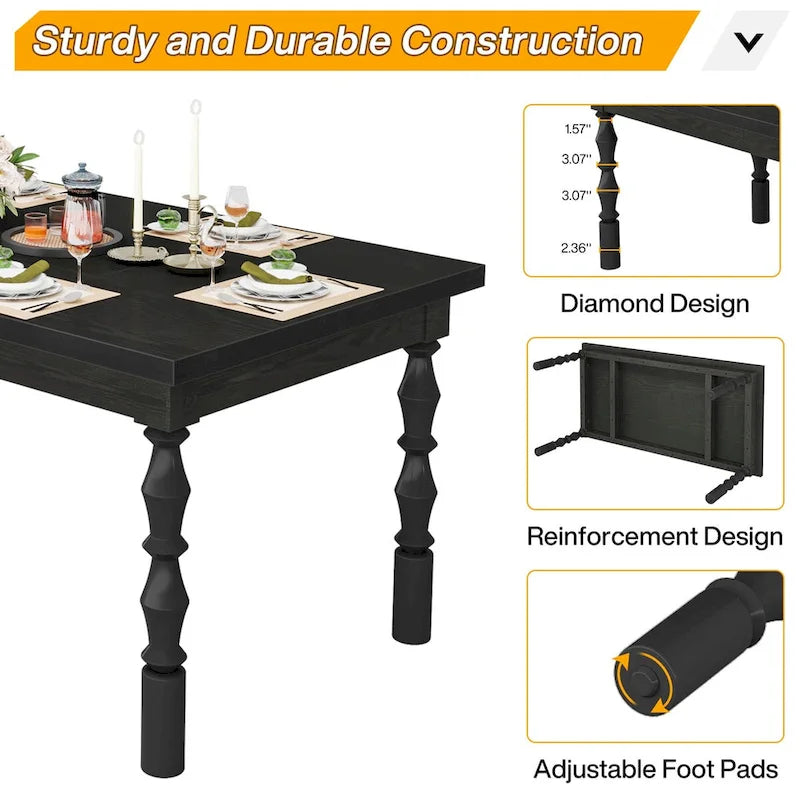 Tavolo da Pranzo in Legno da 157 cm per 4-6 Persone, Grande Tavolo da Cucina Rettangolare Stile Rustico