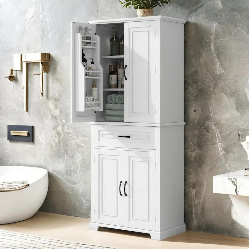 Mobiletto da bagno con ante e cassetto, molteplici spazi, ripiano regolabile
