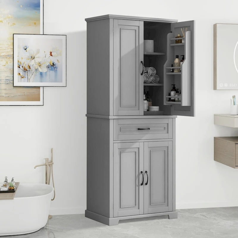 Mobiletto da bagno con ante e cassetto, molteplici spazi, ripiano regolabile