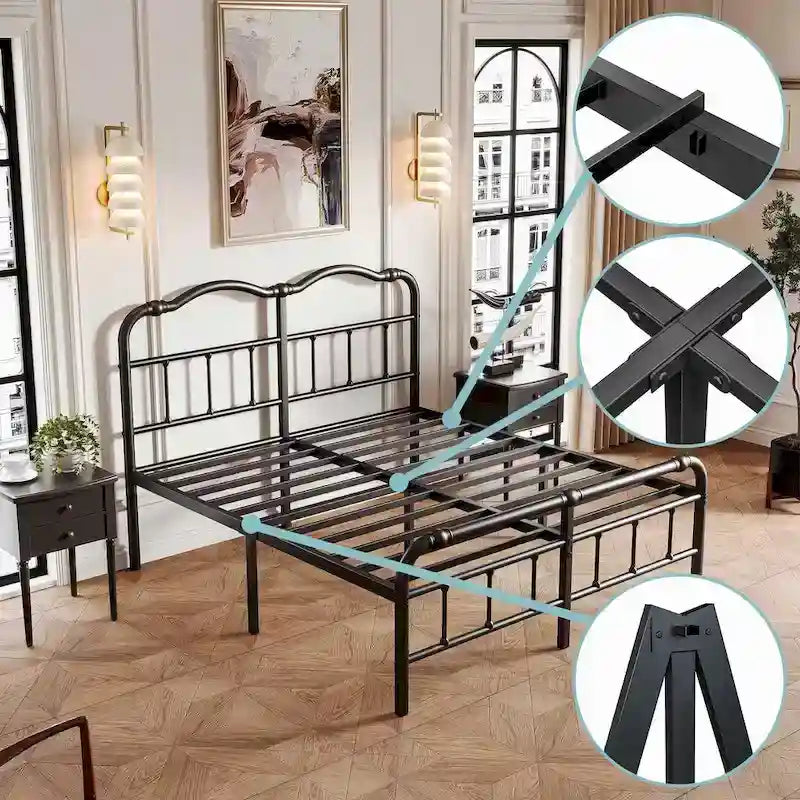 Struttura letto resistente anti-oscillazione da 18 pollici con testiera ad arte ondulata, facile montaggio