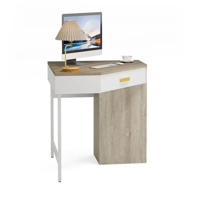 Scrivania angolare per computer in legno/metallo con 4 cassetti