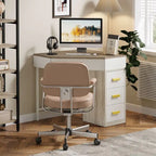 Scrivania angolare per computer in legno/metallo con 4 cassetti
