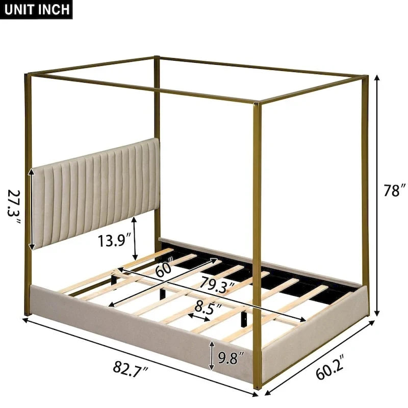 Letto a baldacchino imbottito Queen Size