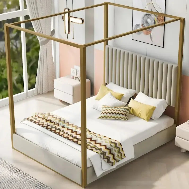Letto a baldacchino imbottito Queen Size